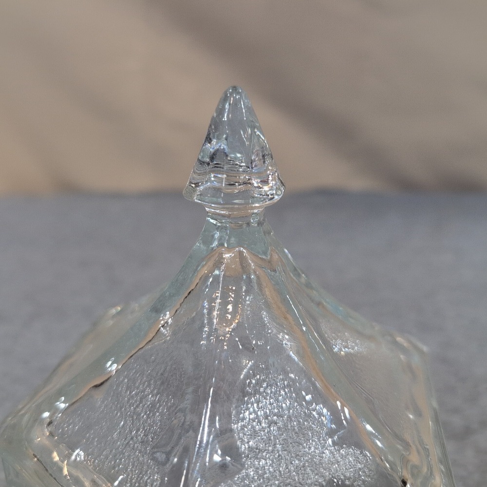 Vintage Clear Pressed Glass Hexagonal Trinket Box American Eagle Star Motif Lid - Picture 4 of 7